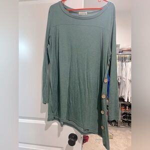 Dark washed green tunic with button details